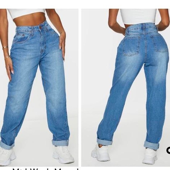 PrettyLittleThing Shape Mid Wash Mom Jeans - Picture 2 of 3